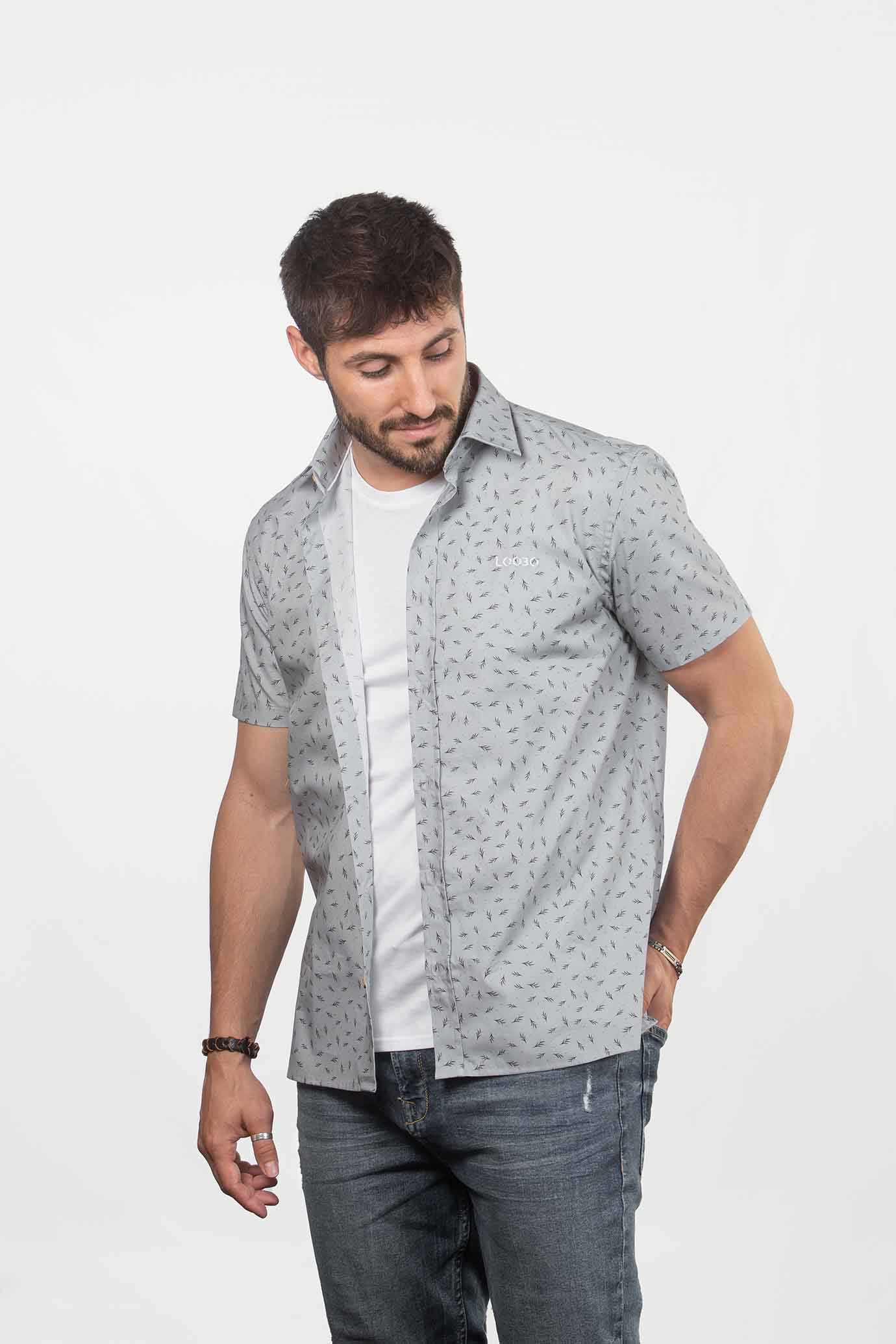 Camisa de Manga Corta Bosque Niebla de Algodón Orgánico