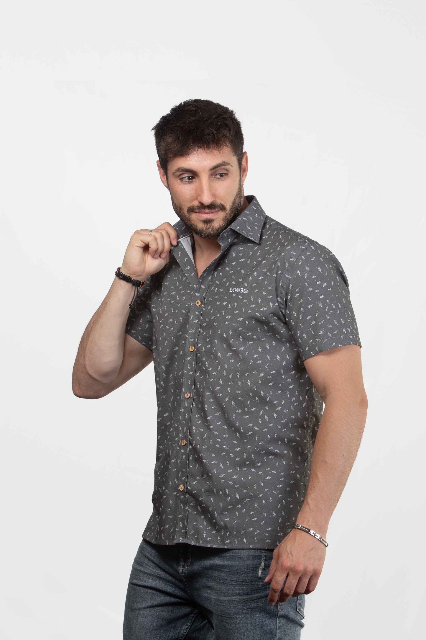 Camisa de Manga Corta Bosque Oscuro de Algodón Orgánico